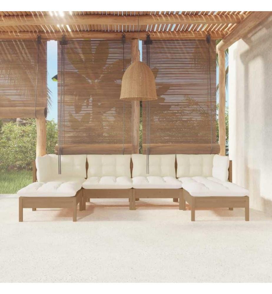 6-tlg. Garten-Lounge-Set mit Kissen Honigbraun Kiefernholz