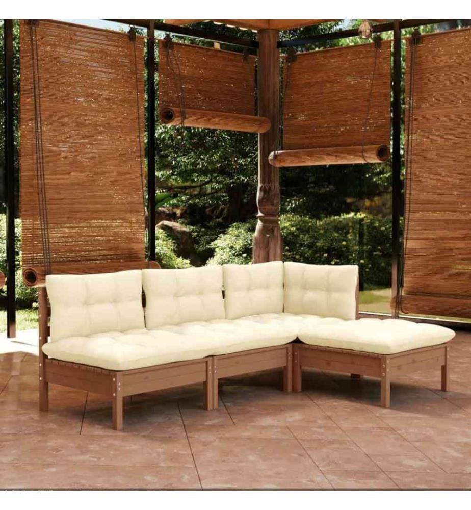 4-tlg. Garten-Lounge-Set mit Kissen Honigbraun Kiefernholz