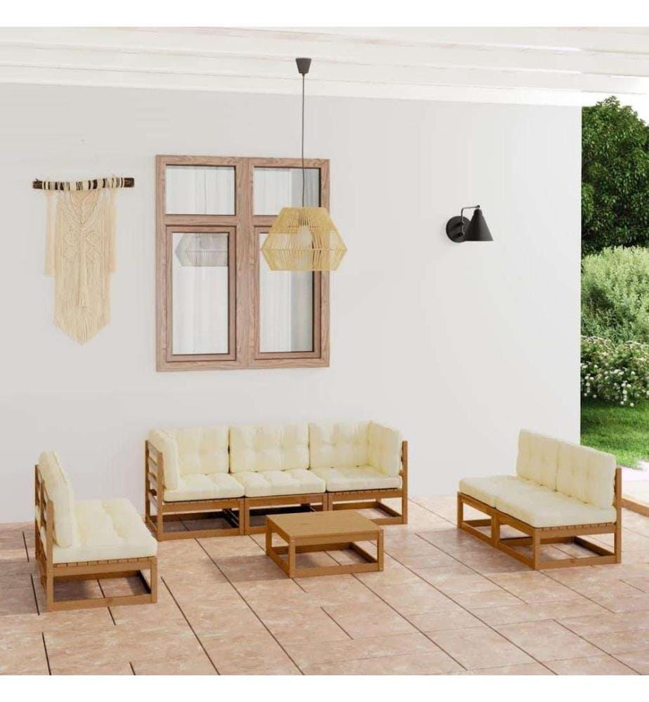 8-tlg. Garten-Lounge-Set mit Kissen Kiefer Massivholz