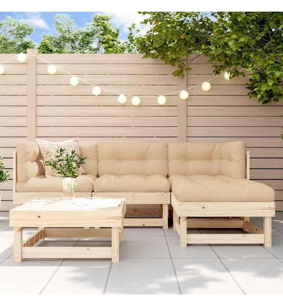 5-tlg. Garten-Lounge-Set mit Kissen Massivholz