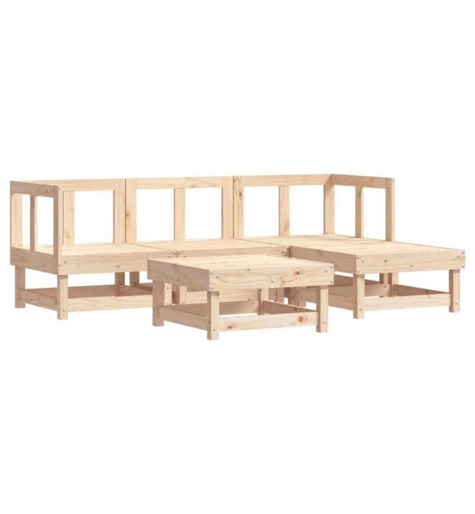 Salon de jardin 5 pcs avec coussins bois massif