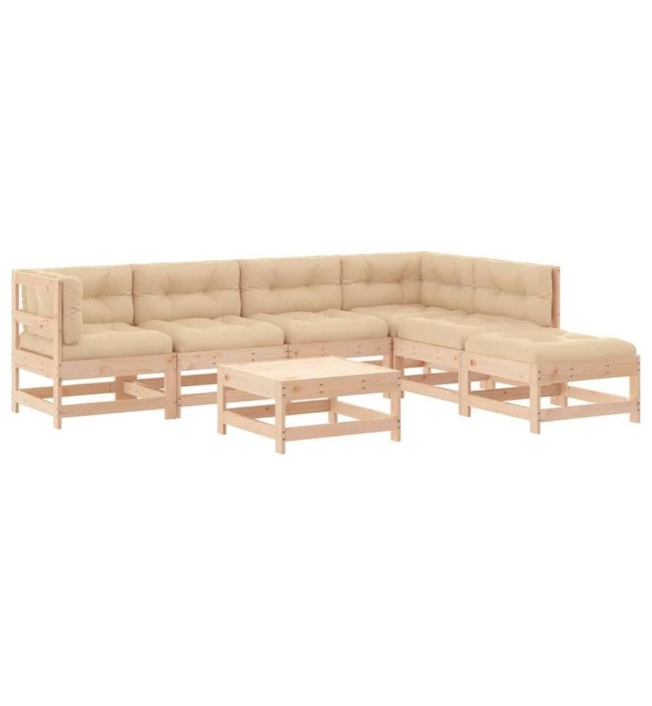 7-tlg. Garten-Lounge-Set mit Kissen Massivholz