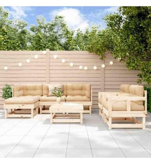 Salon de jardin 7 pcs avec coussins bois massif