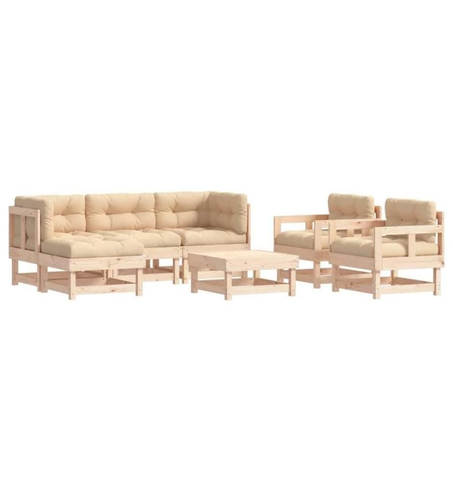 Salon de jardin 7 pcs avec coussins bois massif