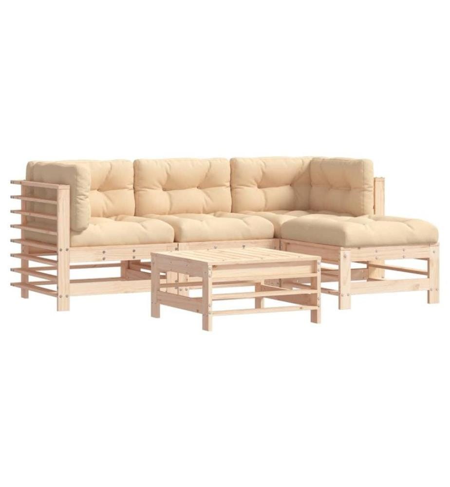 Salon de jardin 5 pcs avec coussins bois massif