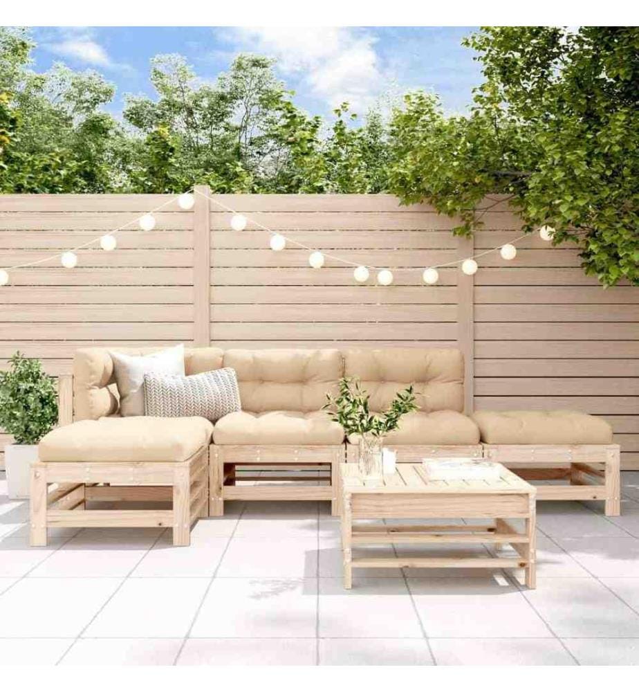 6-tlg. Garten-Lounge-Set mit Kissen Massivholz