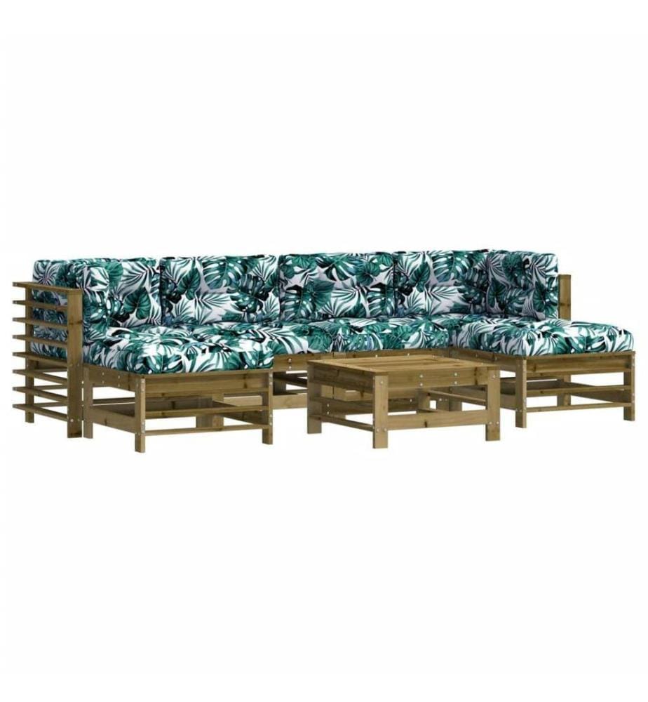 Salon de jardin 7 pcs avec coussins bois de pin imprégné