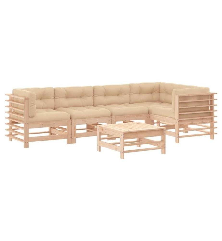6-tlg. Garten-Lounge-Set mit Kissen Massivholz