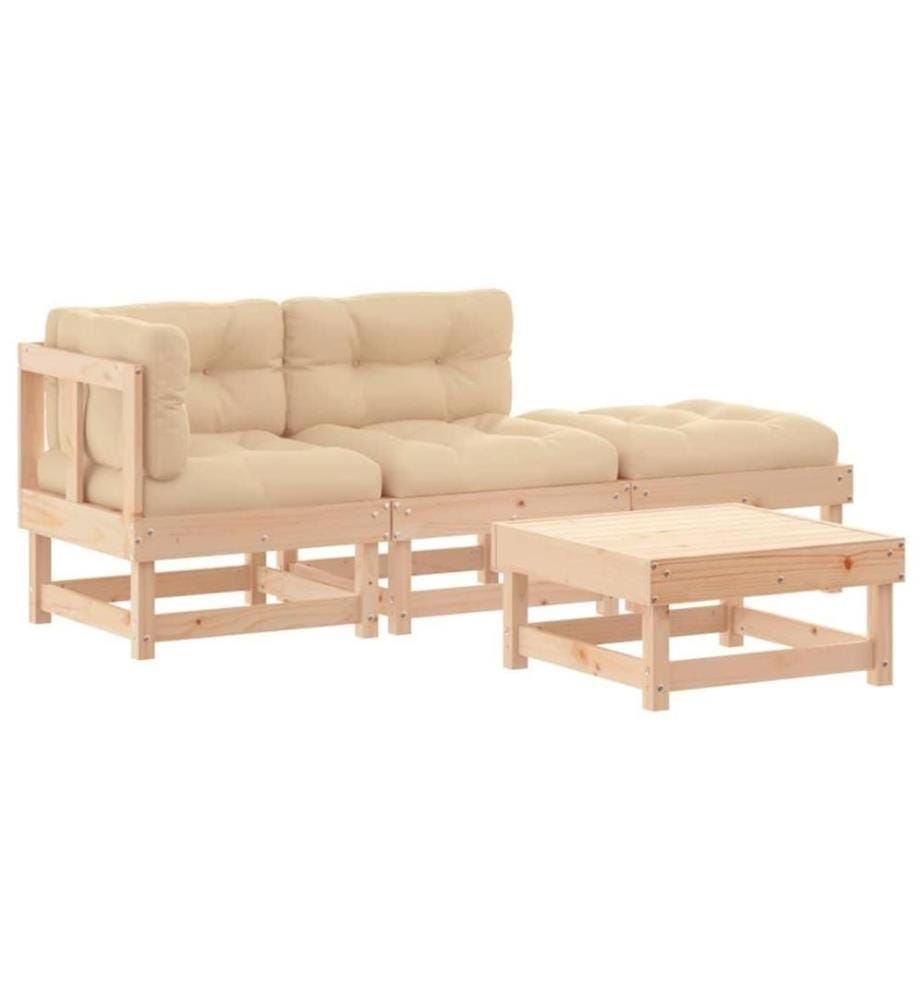 4-tlg. Garten-Lounge-Set mit Kissen Massivholz