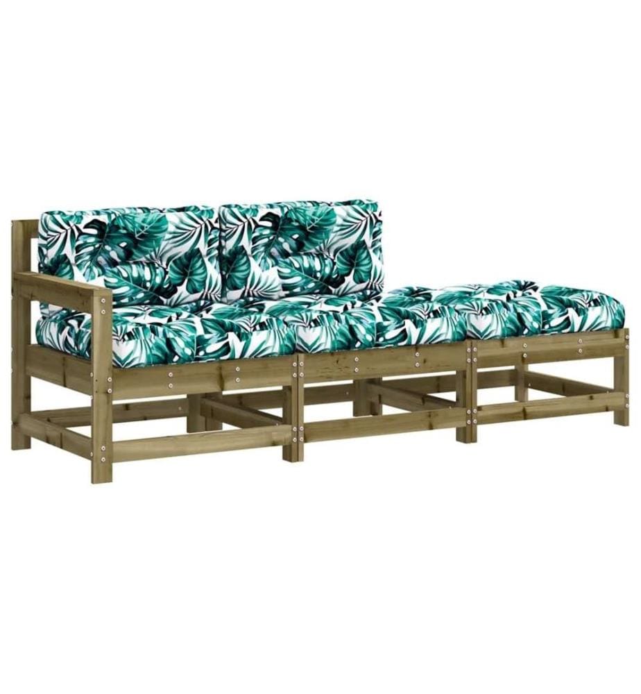 3-tlg. Garten-Lounge-Set mit Kissen Kiefernholz Imprägniert