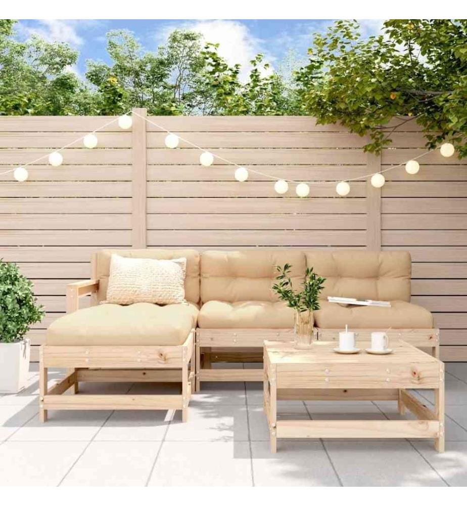 5-tlg. Garten-Lounge-Set mit Kissen Massivholz