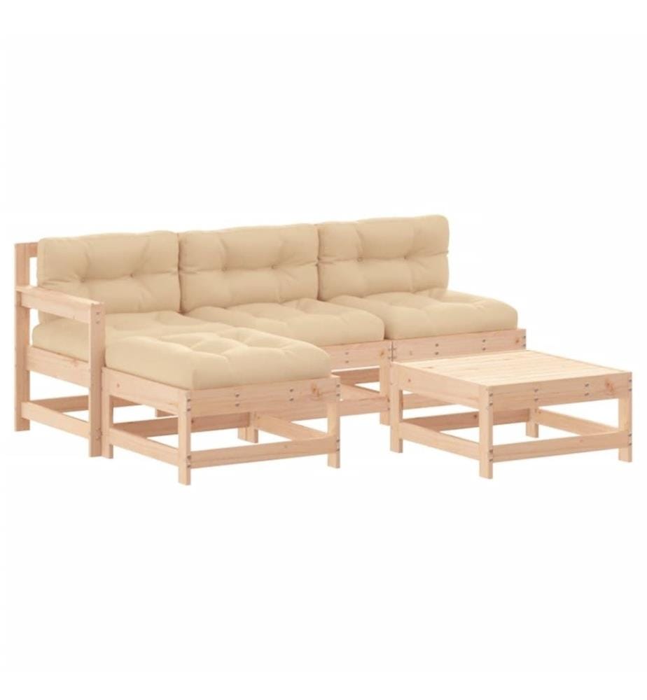 5-tlg. Garten-Lounge-Set mit Kissen Massivholz