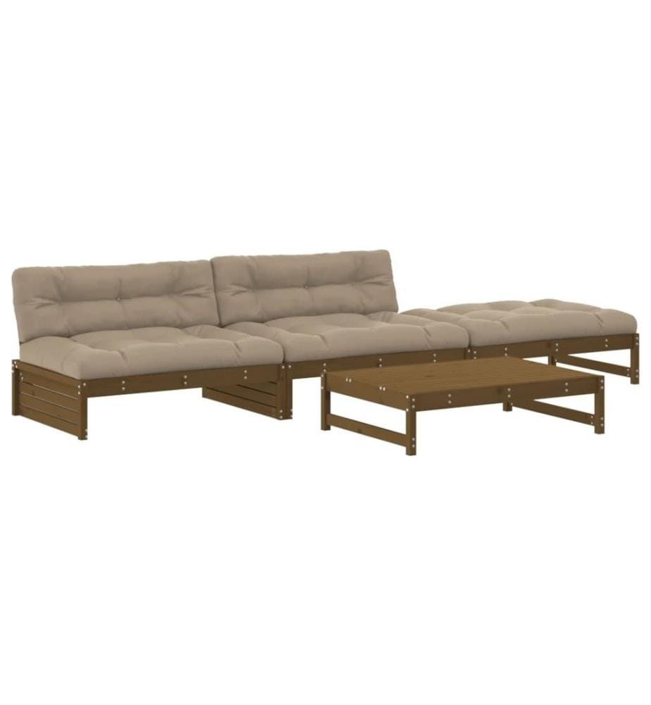4-tlg. Garten-Lounge-Set mit Kissen Honigbraun Massivholz