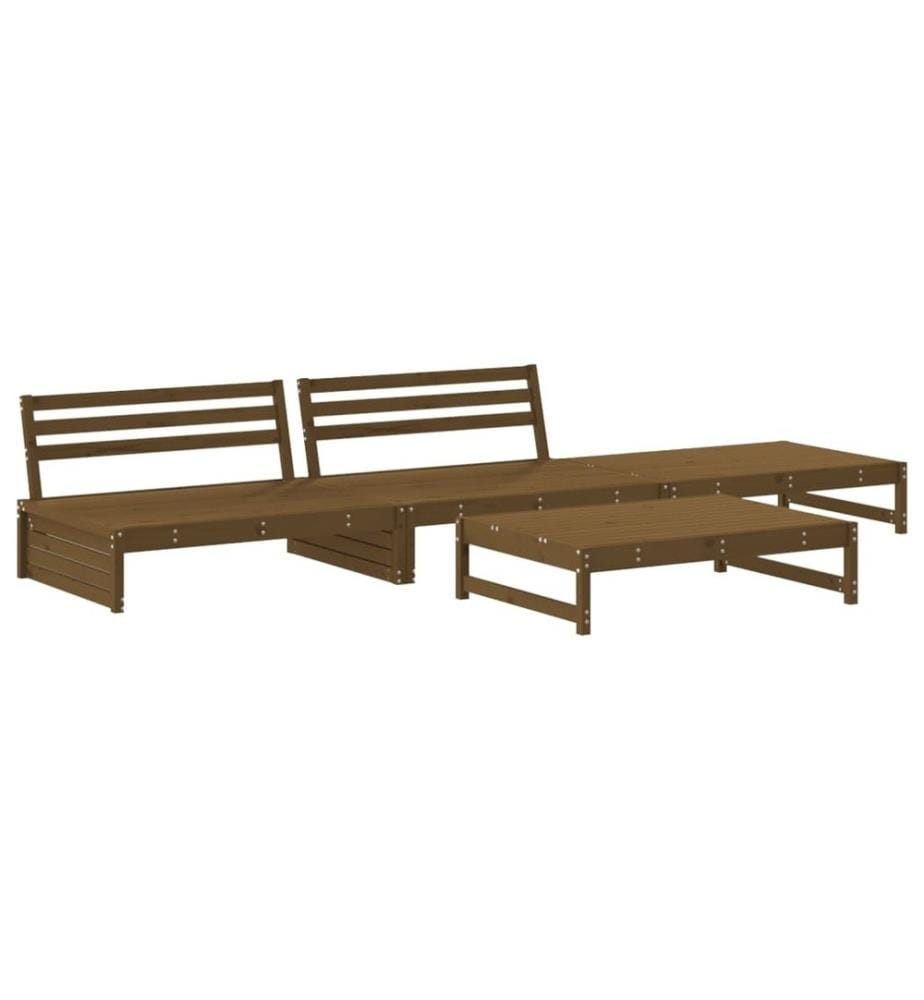 4-tlg. Garten-Lounge-Set mit Kissen Honigbraun Massivholz