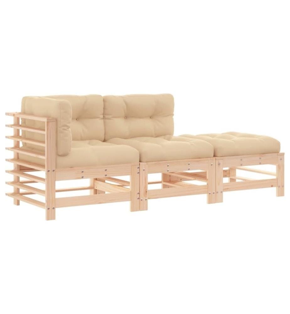 3-tlg. Garten-Lounge-Set mit Kissen Massivholz