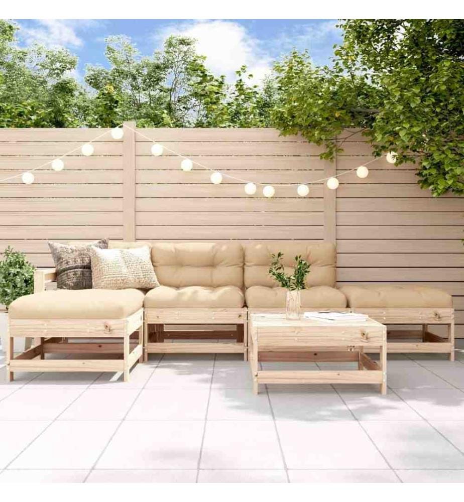 6-tlg. Garten-Lounge-Set mit Kissen Massivholz