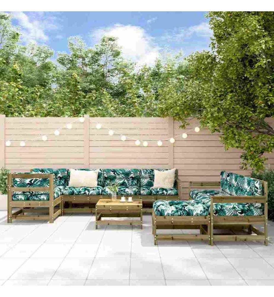 10-tlg. Garten-Lounge-Set mit Kissen Kiefernholz Imprägniert