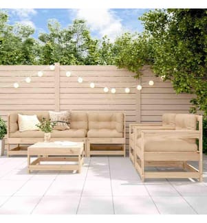 6-tlg. Garten-Lounge-Set mit Kissen Massivholz