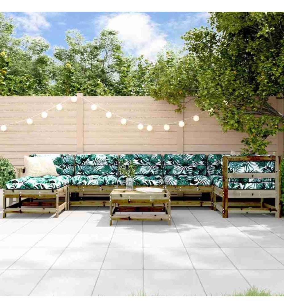Salon de jardin 8 pcs avec coussins bois de pin imprégné