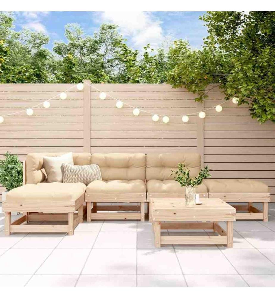 6-tlg. Garten-Lounge-Set mit Kissen Massivholz