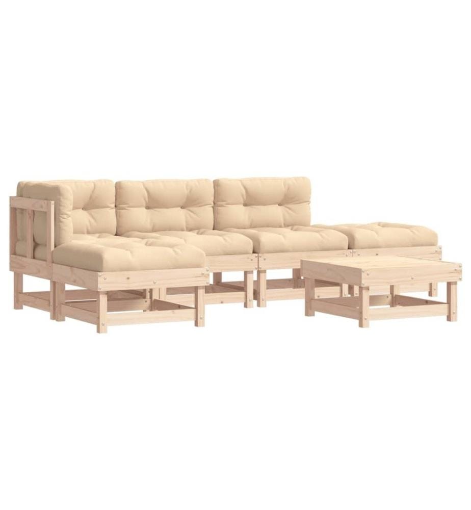 6-tlg. Garten-Lounge-Set mit Kissen Massivholz