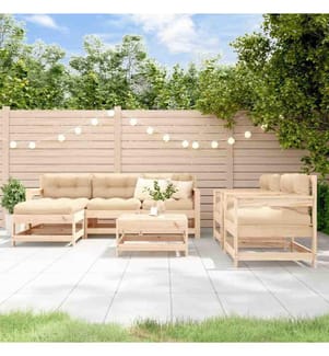 Salon de jardin 7 pcs avec coussins bois massif