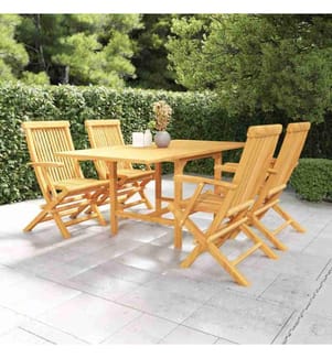 5-tlg. Garten-Essgruppe Teak Massivholz