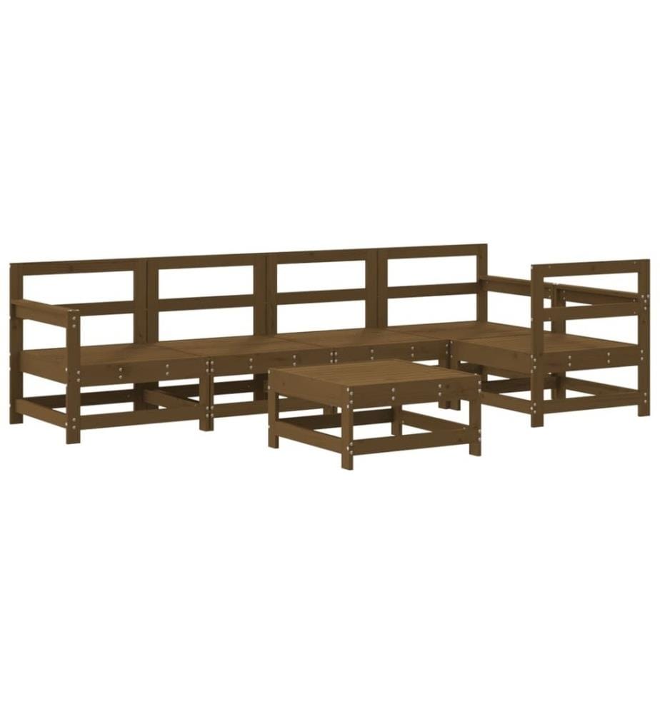 Salon de jardin 6 pcs Marron miel Bois de pin massif