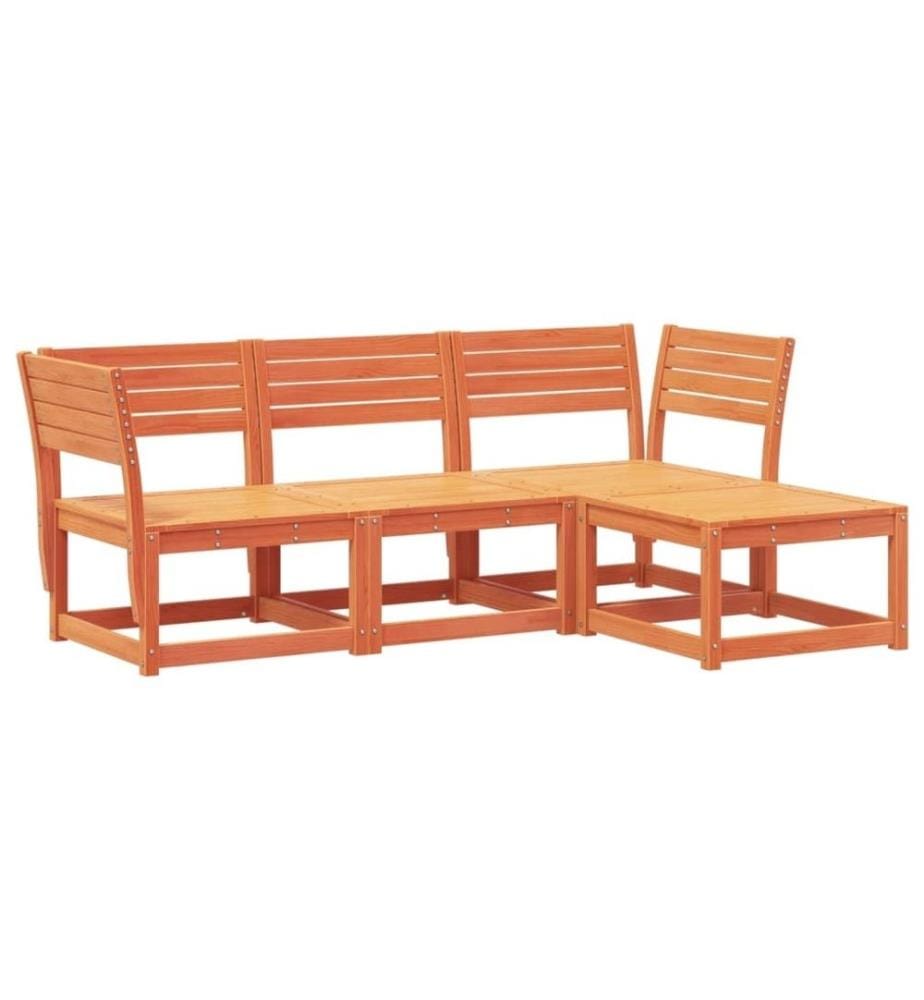 4-tlg. Garten-Lounge-Set Wachsbraun Massivholz Kiefer