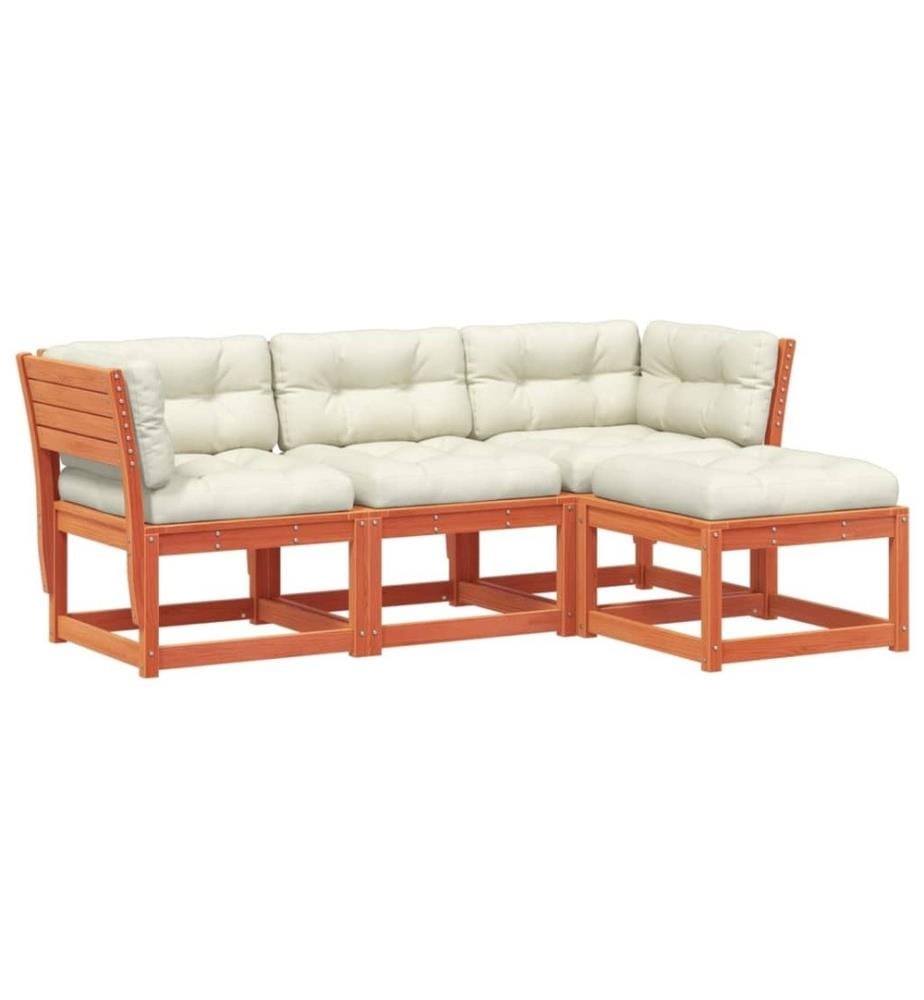 4tlg. Garten-Lounge-Set mit Kissen Wachsbraun Massivholz Kiefer