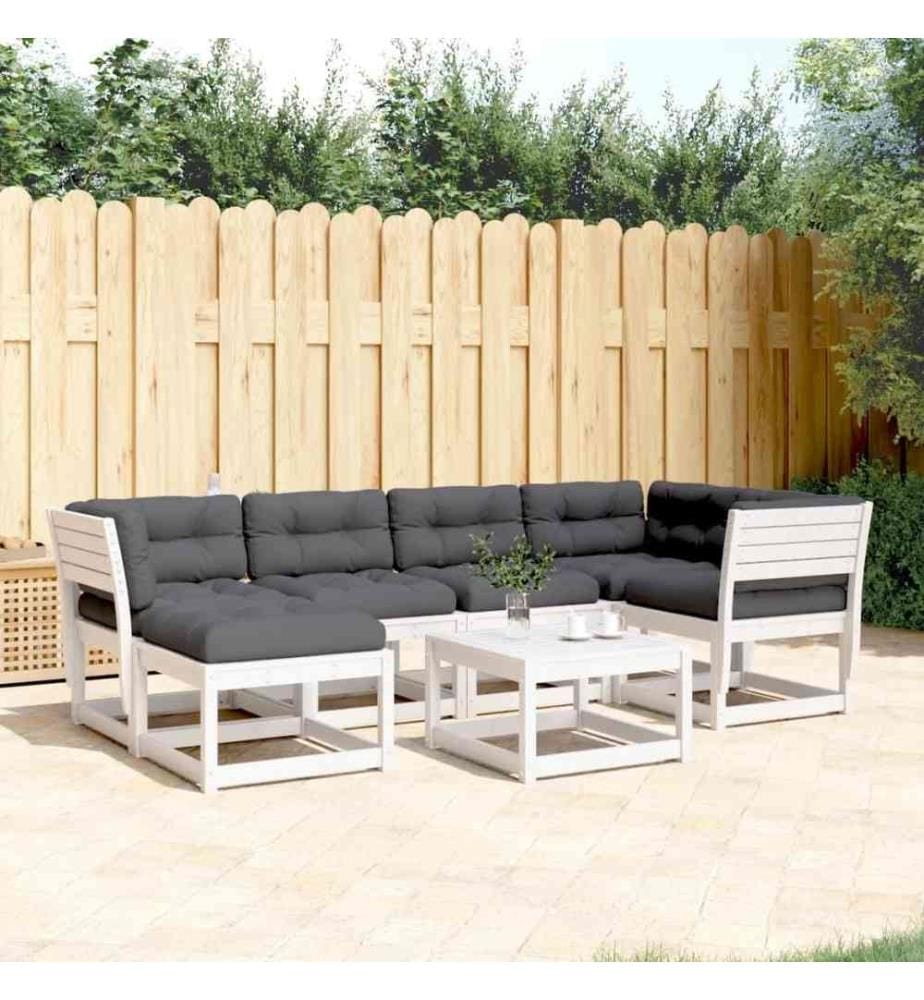 6-tlg. Garten-Sofagarnitur mit Kissen Weiss Massivholz Kiefer