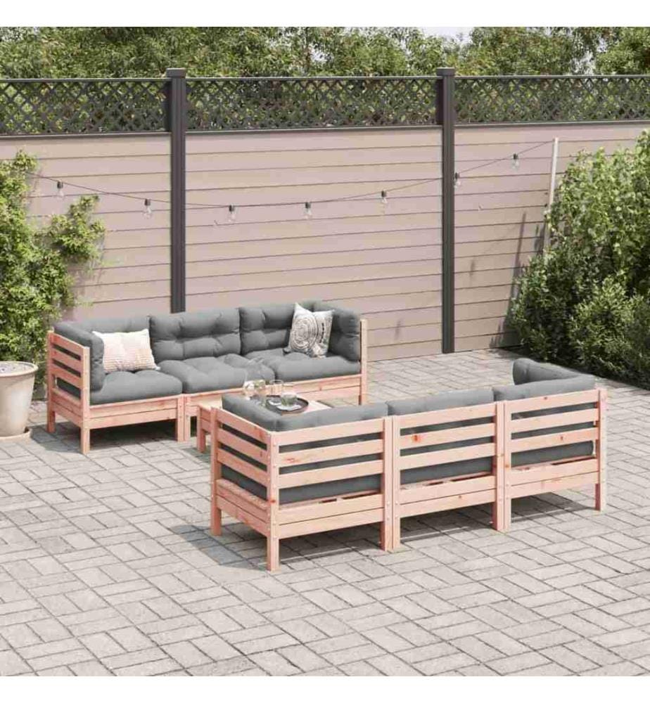 Salon de jardin 7 pcs et coussins bois massif sapin de douglas
