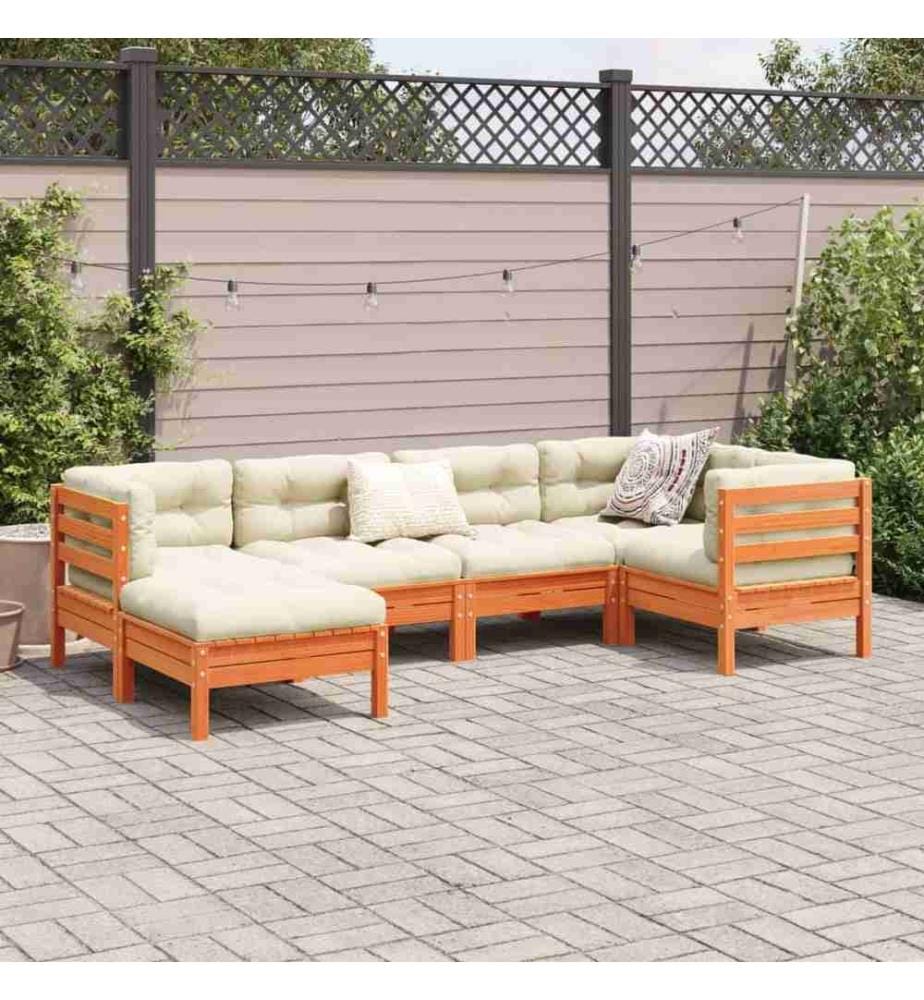 6-tlg. Garten-Sofagarnitur mit Kissen Wachsbraun Kiefernholz