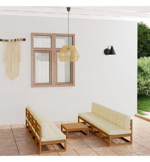 9-tlg. Garten-Lounge-Set mit Kissen Kiefer Massivholz