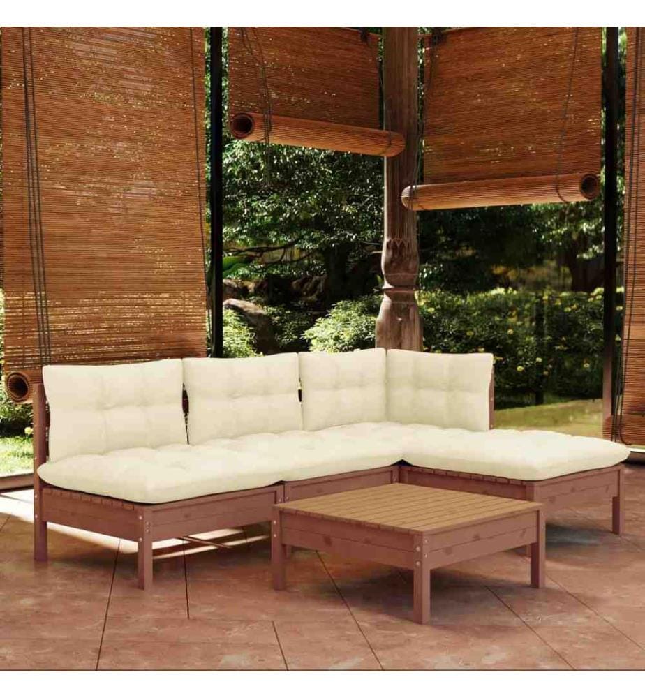 5-tlg. Garten-Lounge-Set mit Kissen Honigbraun Kiefernholz