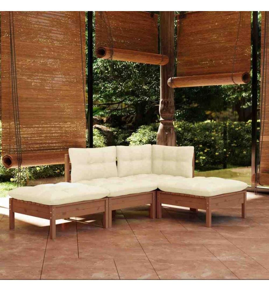 4-tlg. Garten-Lounge-Set mit Kissen Kiefer Massivholz