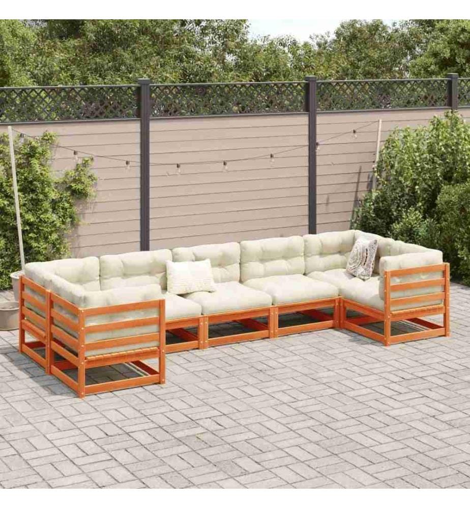 7-tlg. Garten-Sofagarnitur mit Kissen Wachsbraun Kiefernholz