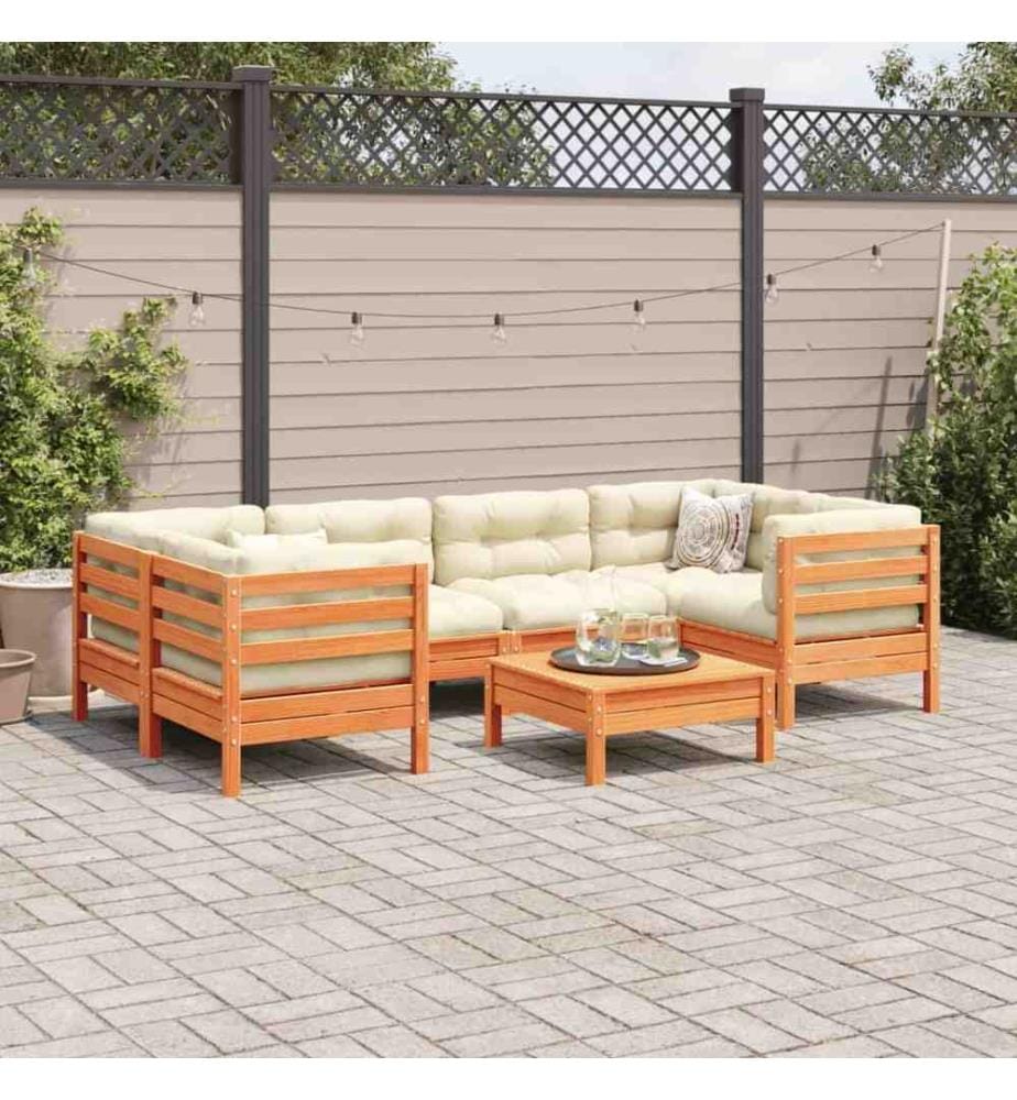 7-tlg. Garten-Sofagarnitur mit Kissen Wachsbraun Kiefernholz