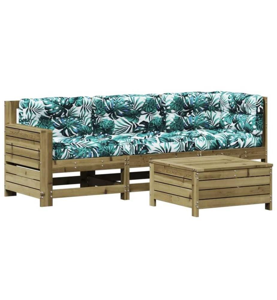 4-tlg. Garten-Lounge-Set mit Kissen Kiefernholz Imprägniert