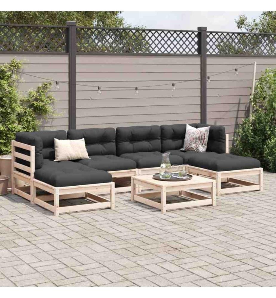 7-tlg. Garten-Sofagarnitur mit Kissen Massivholz Kiefer