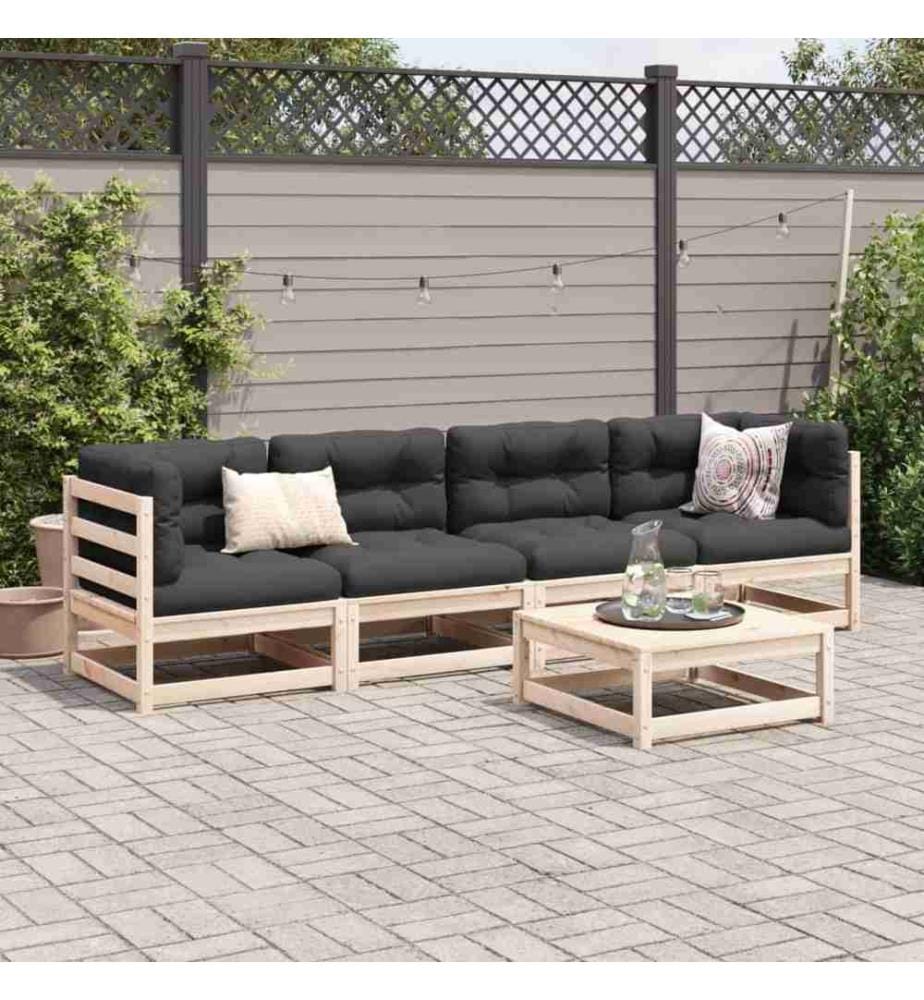 5-tlg. Garten-Sofagarnitur mit Kissen Massivholz Kiefer
