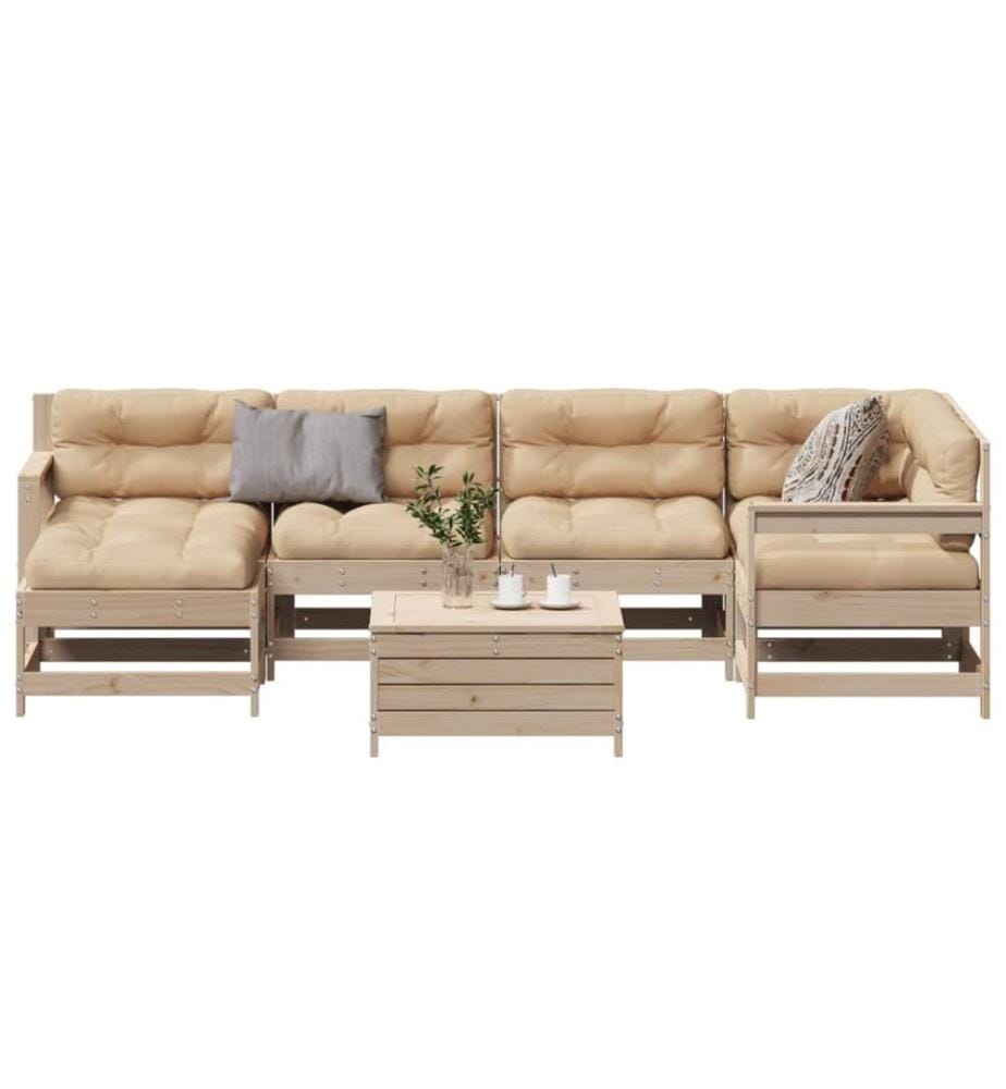 Salon de jardin 7 pcs avec coussins Bois de pin massif