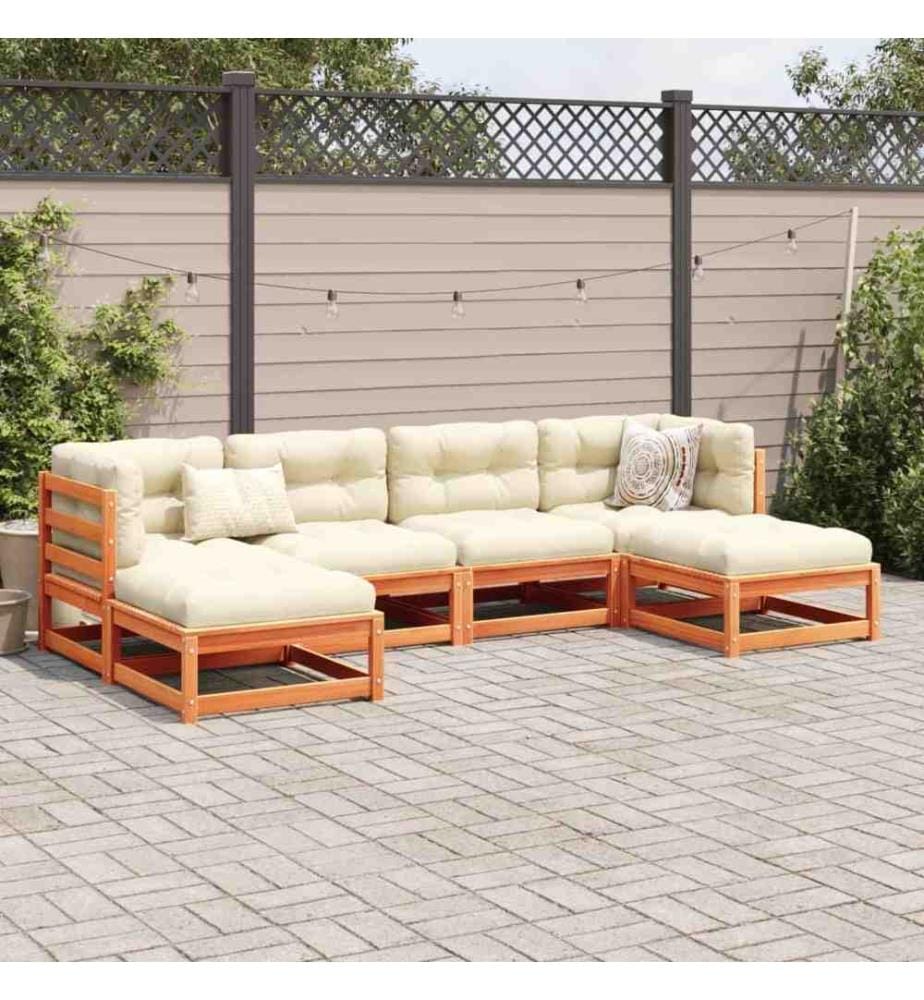 6-tlg. Garten-Sofagarnitur mit Kissen Wachsbraun Kiefernholz