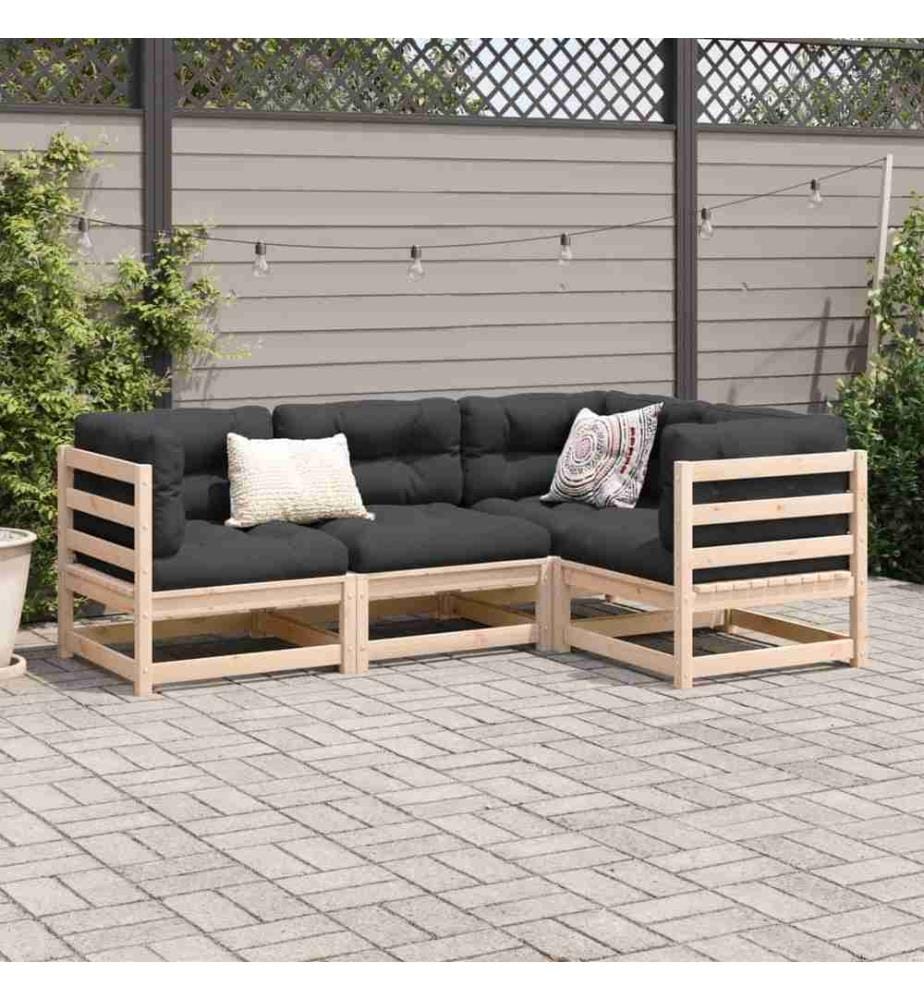 4-tlg. Garten-Sofagarnitur mit Kissen Massivholz Kiefer