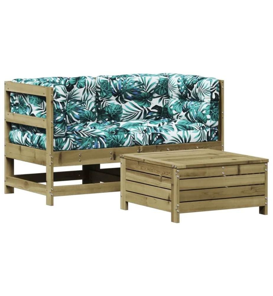 3-tlg. Garten-Lounge-Set mit Kissen Kiefernholz Imprägniert