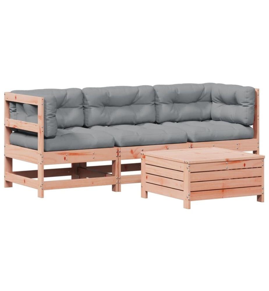 4-tlg. Garten-Lounge-Set mit Kissen Massivholz Douglasie