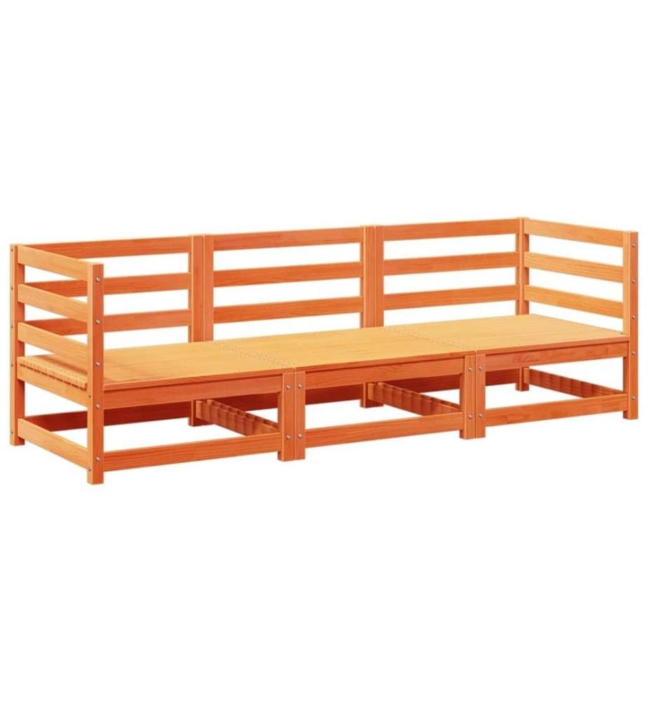 3-tlg. Garten-Sofagarnitur Wachsbraun Massivholz Kiefer