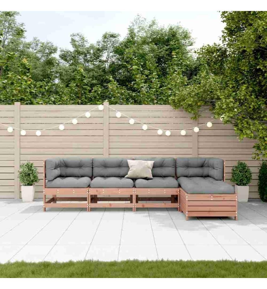 5-tlg. Garten-Lounge-Set mit Kissen Massivholz Douglasie