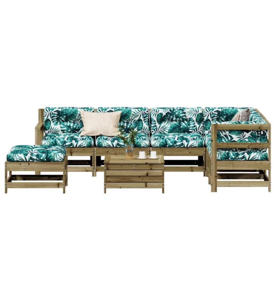 Salon de jardin 8 pcs avec coussins bois de pin imprégné