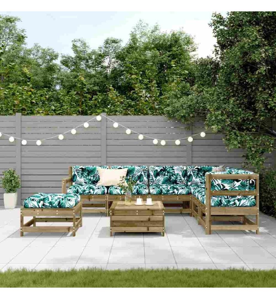 Salon de jardin 8 pcs avec coussins bois de pin imprégné